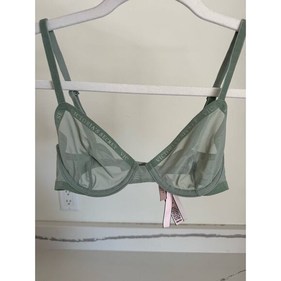 Victoria's Secret Bralette Mesh Velvet Size 32B Sage Green - Picture 4 of 5